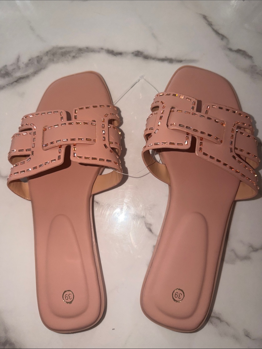 Blush Pink Slide Mules with Cutout Strap Detailing